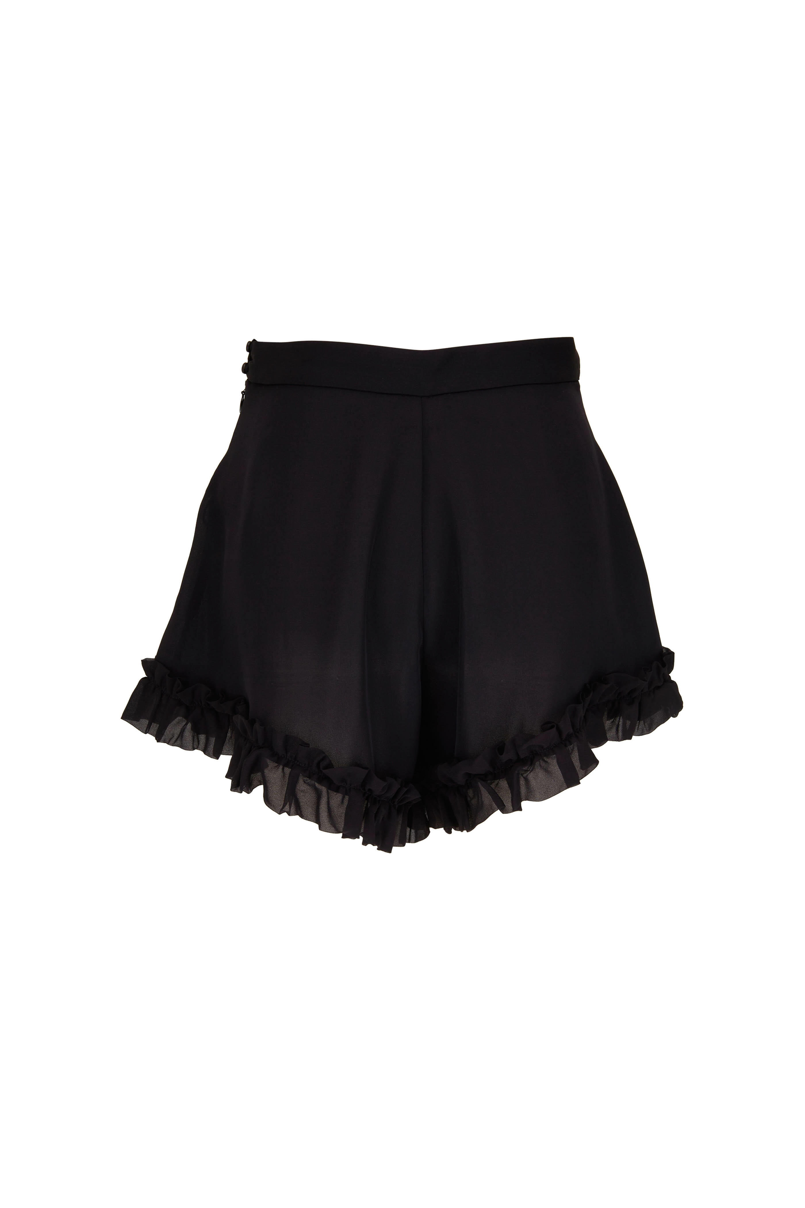 Khaite - Rory Black Silk Ruffle Hem Short | Mitchell Stores