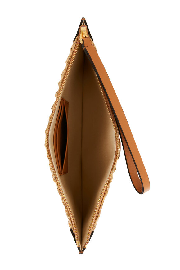 Valentino Garavani - Pecan Large Flat Raffia Pouch