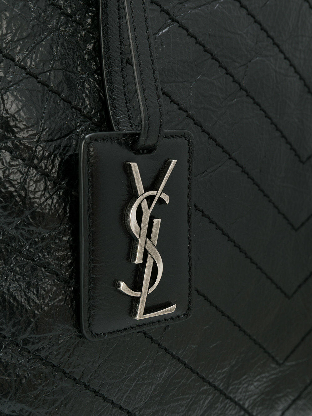 Saint Laurent - Niki Black Crinkled Leather Large Shopper Tote