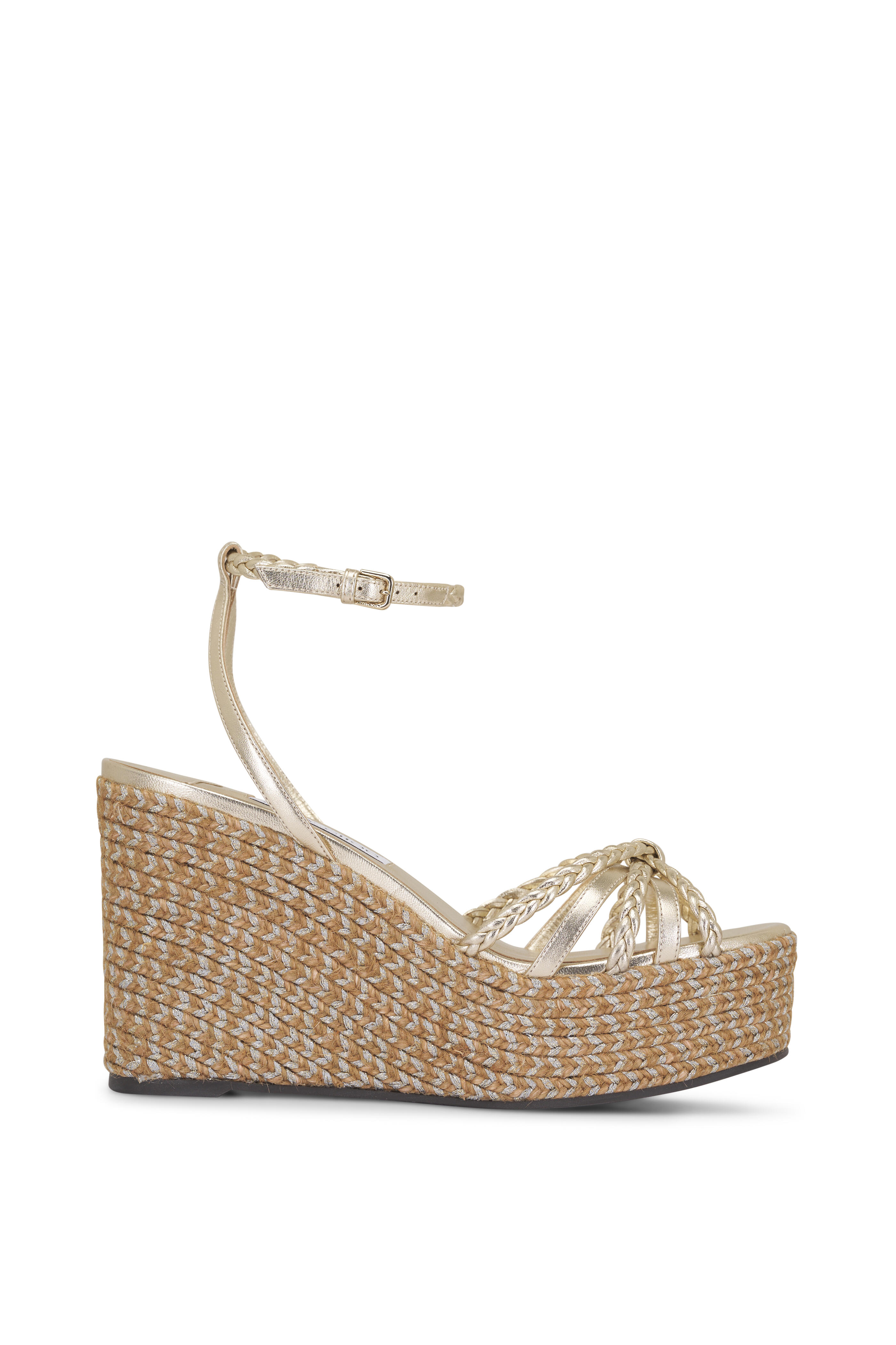 Jimmy Choo - Dree Soft Gold Mix Leather Jute Wedge, 100mm