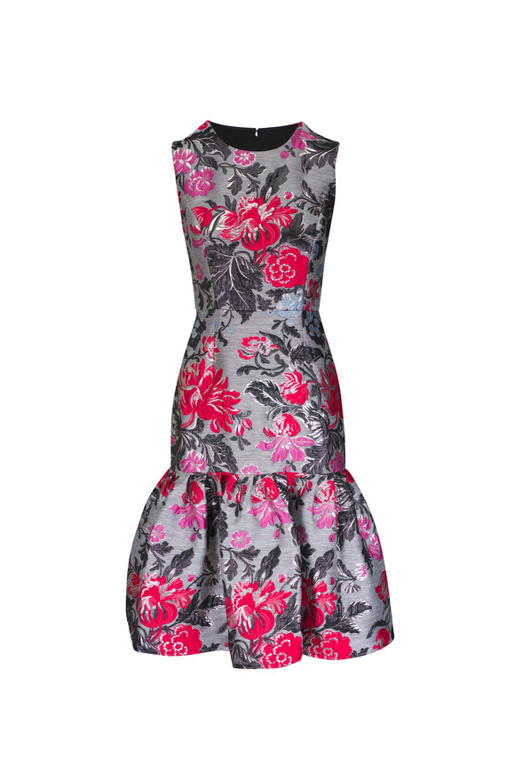 Carolina Herrera - Metallic Floral Flounce Midi Dress