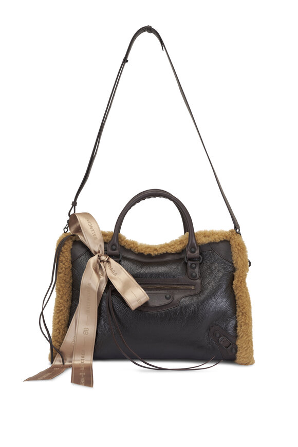 Balenciaga Medium Le City Brown Leather Shearling Tote