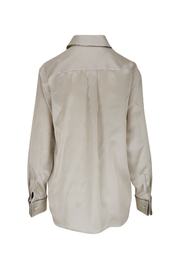 Saint Laurent - Boyfriend Blue & White Striped Silk Blouse 