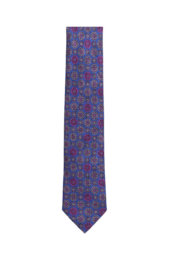 Geoff Nicholson Purple & Blue Medallion Silk Necktie