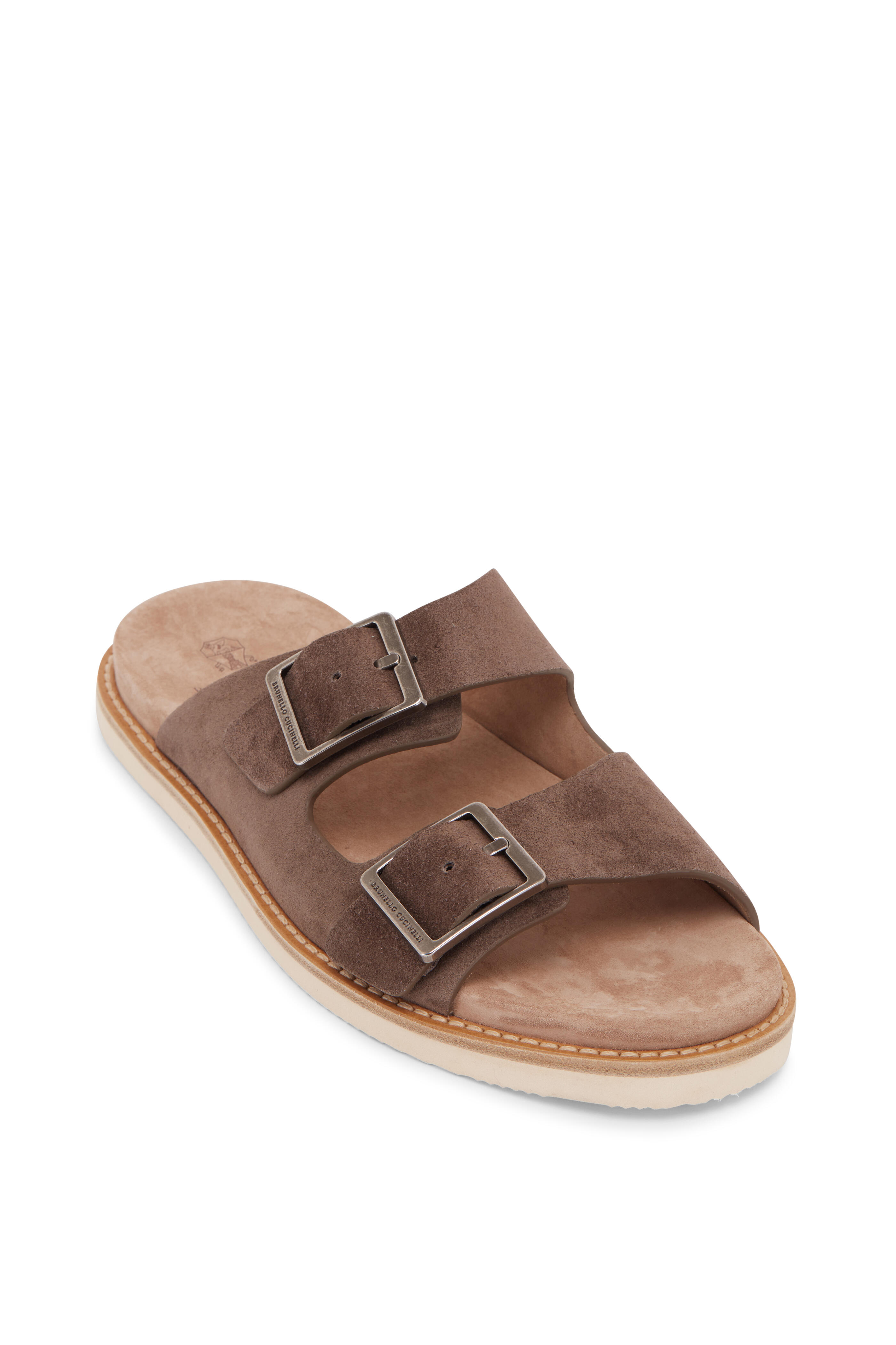 Brunello Cucinelli - Gray Suede Double Buckle Slide