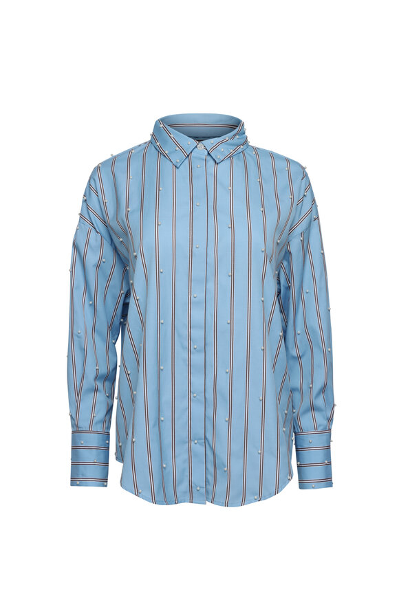 Theo The Label Echo Pearly Retro Blue & Pearl Stripe Shirt
