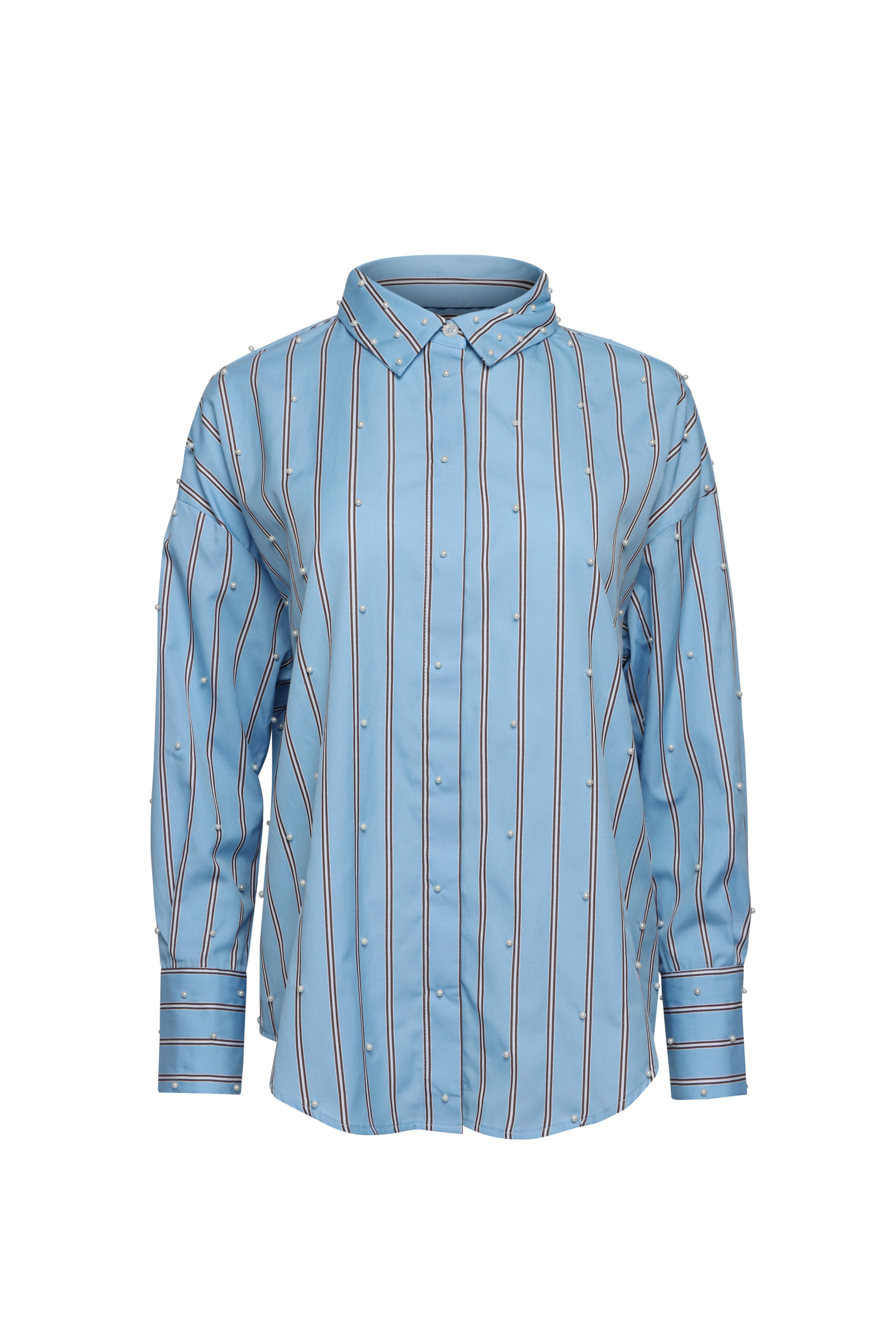 Theo The Label - Echo Pearly Retro Blue & Pearl Stripe Shirt