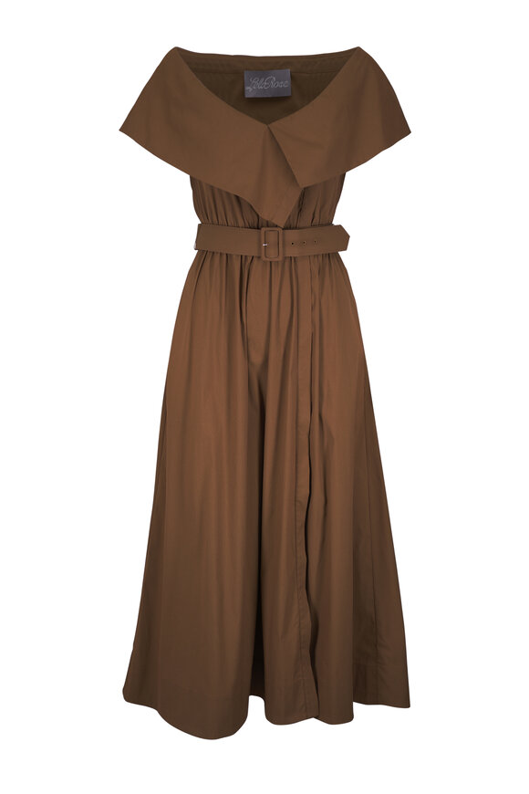 Lela Rose Light Brown Asymmetrical Cuff Midi Dress