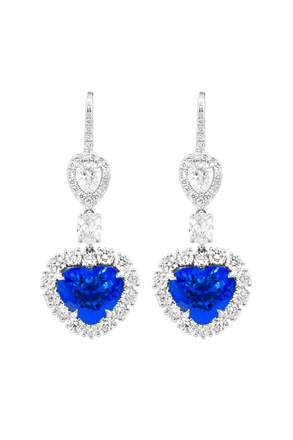Diana M Jewels 18k White Gold Halo Heart Shape Sapphire Earring - view 1