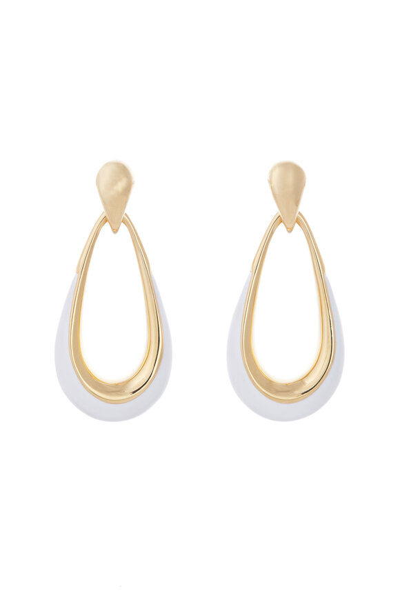 Sidney Garber 18k Yellow Gold White Enamel Door Knocker Hoop