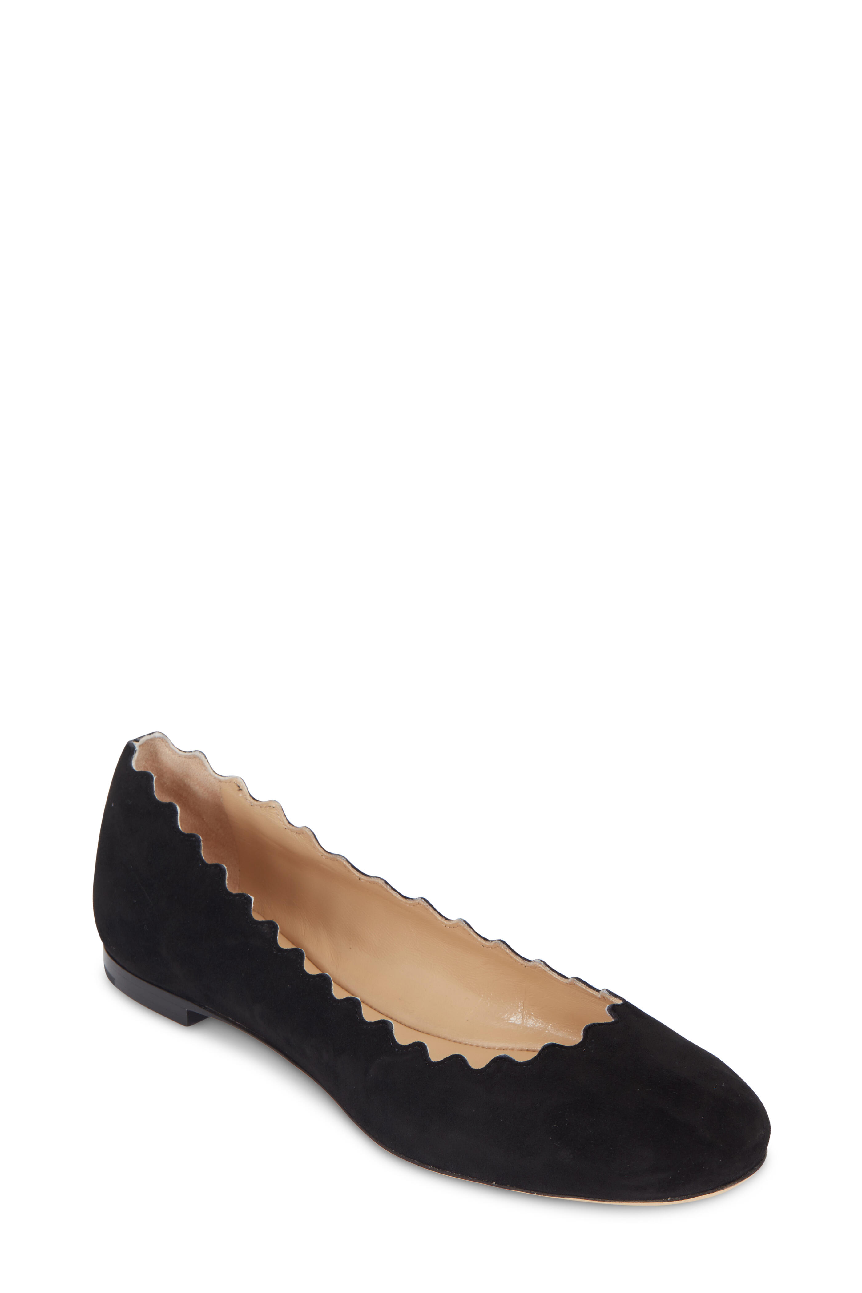 Chloé - Lauren Black Suede Scallop Ballet Flat