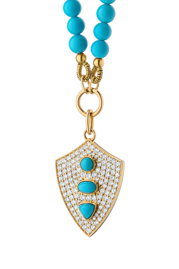 Monica Rich Kosann 18k Yellow Gold Turquoise Shield Necklace