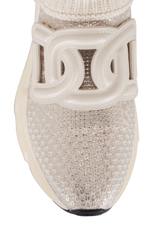 Tod's - White Metallic Lurex Wool Sneaker