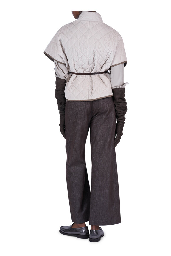 Brunello Cucinelli Cool Beige Crepe De Chine Button Down Blouse - view 3