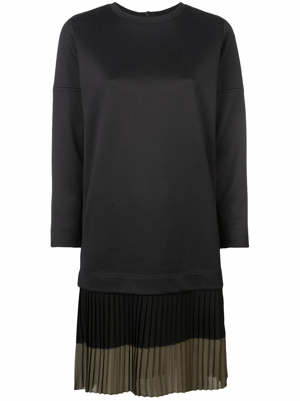 Akris Punto - Black & Olive Pleat Hem Sweatshirt Dress
