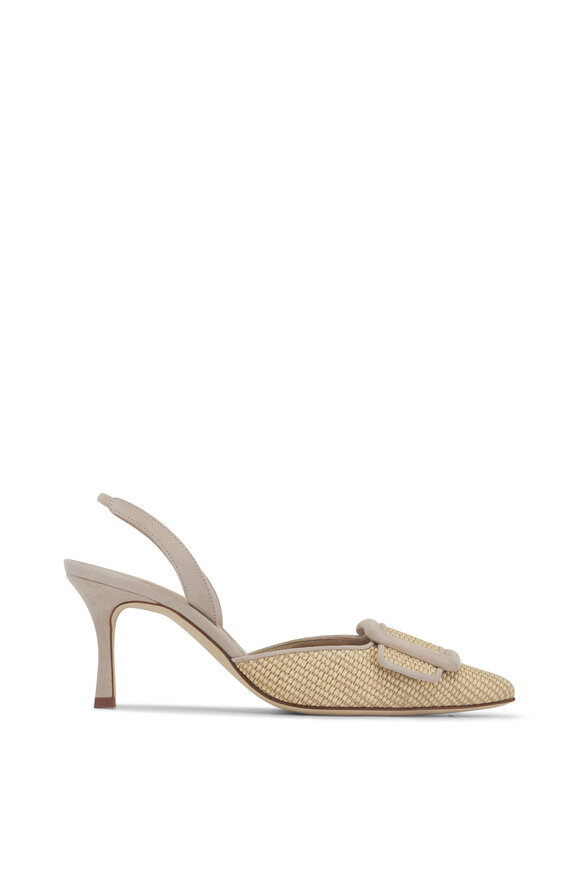 Manolo Blahnik - Maysli Cream Raffia Slingback, 70mm