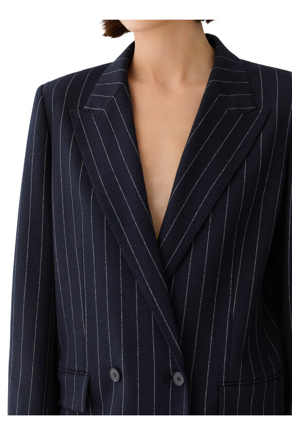Lafayette 148 New York Navy Pinstripe Jersey Double Breasted Blazer - view 4