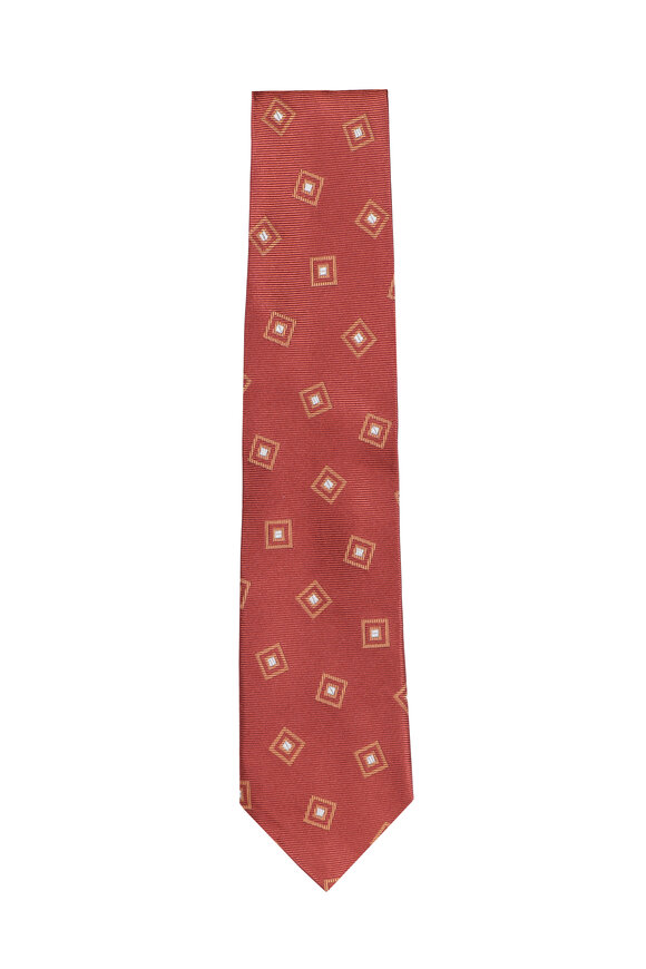 Cesare Attolini Brick Silk Geometric Necktie