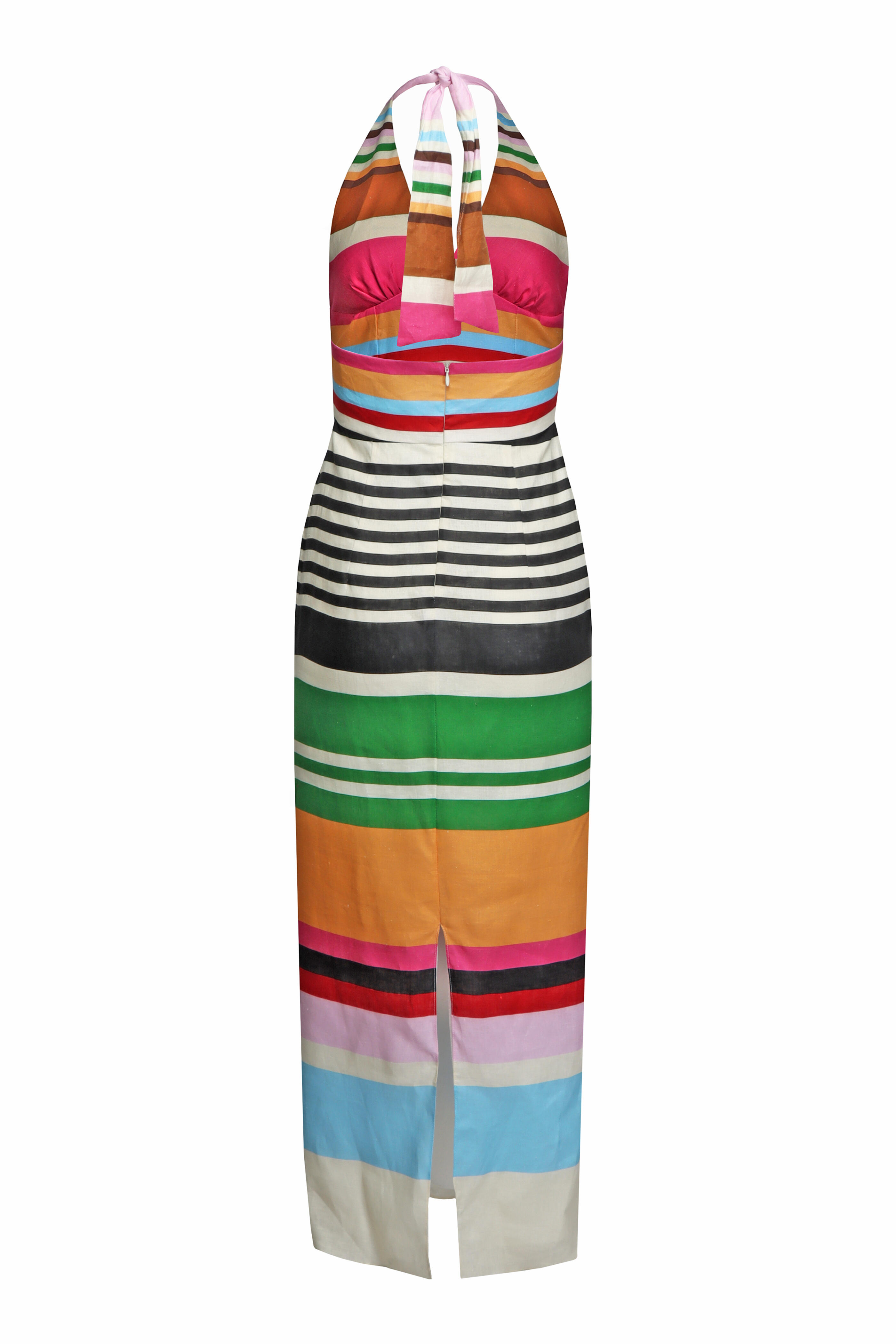 Cala De La Cruz - Dasha Multicolor Stripe Halter Maxi Dress