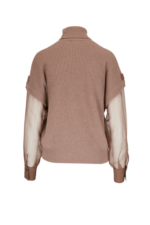 Brunello Cucinelli - Beige Cashmere Sheer Sleeve Turtleneck 