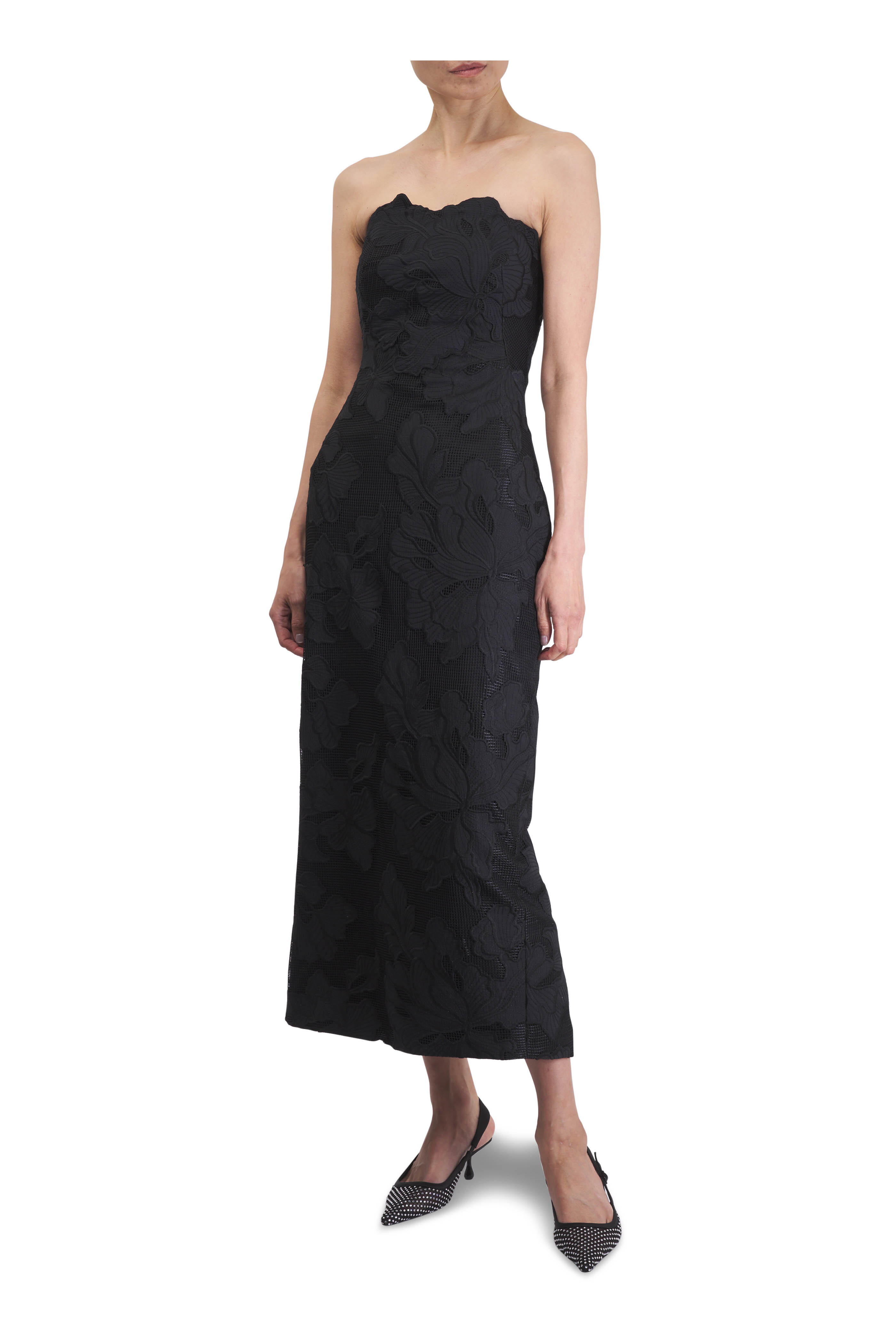 Lela Rose - Natasha Black Floral Embroidered Lace Dress