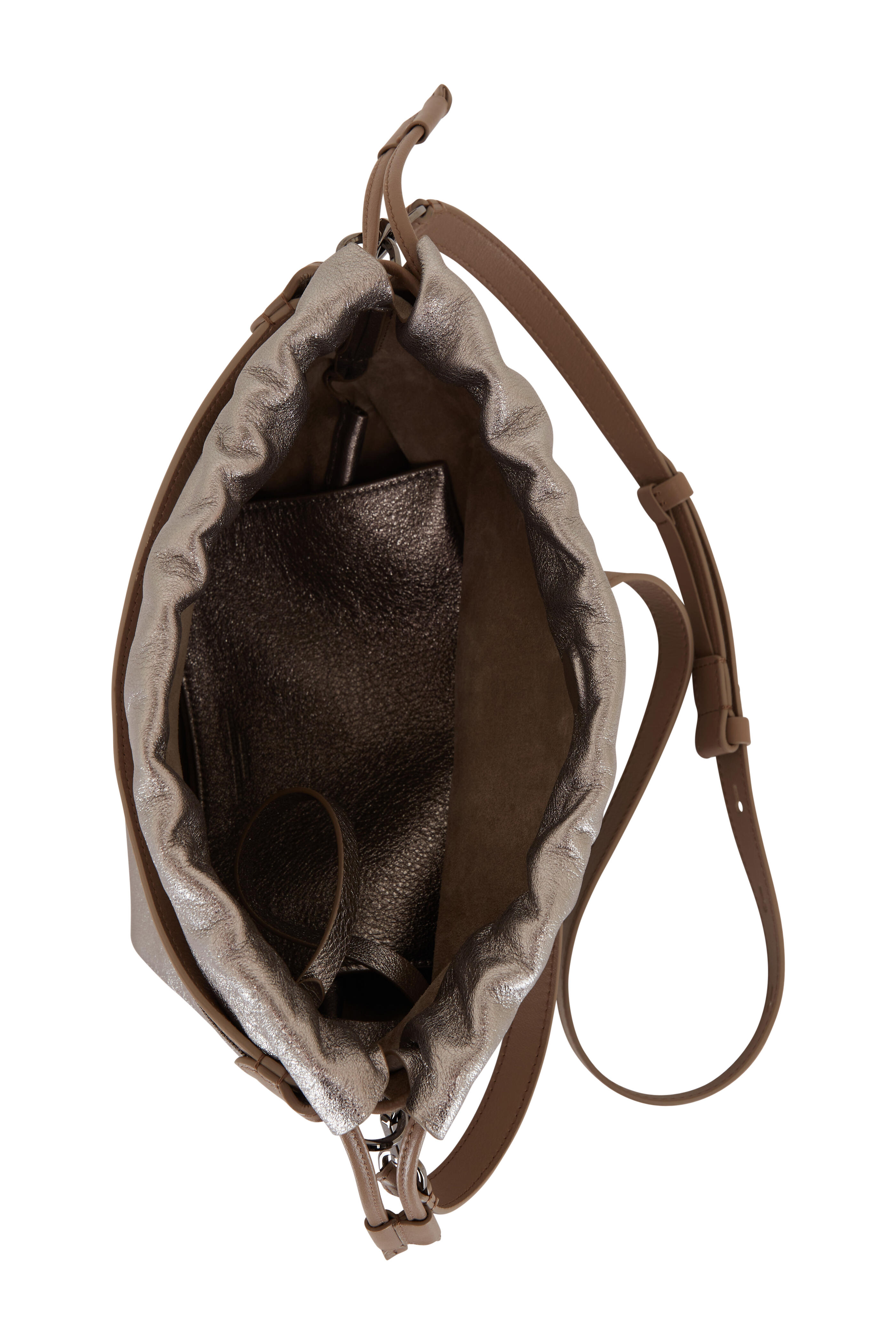 Brunello Cucinelli - Titanium Leather Cinched Top Handle Bag