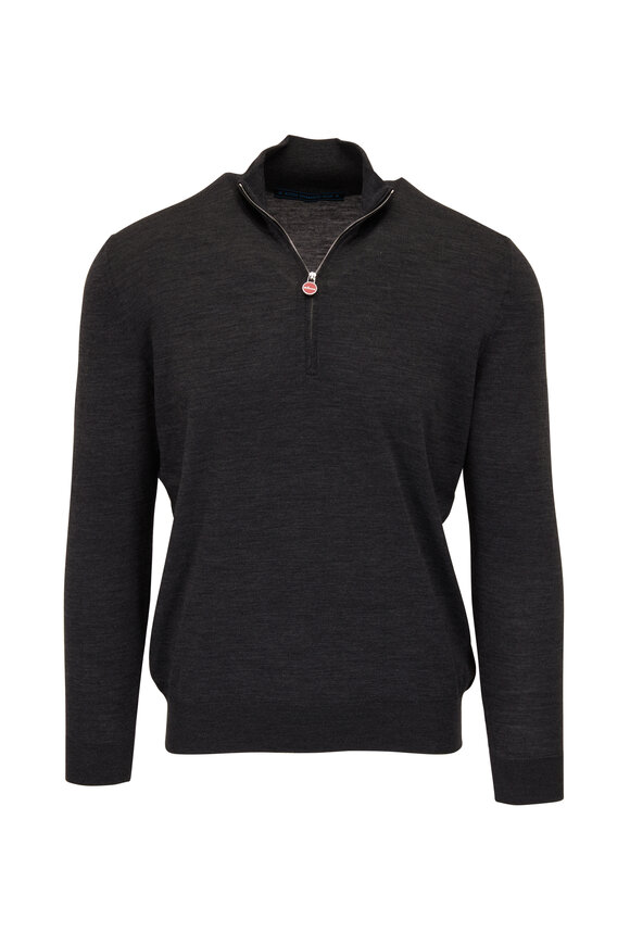 Kiton Gray Wool Quarter Zip Pullover