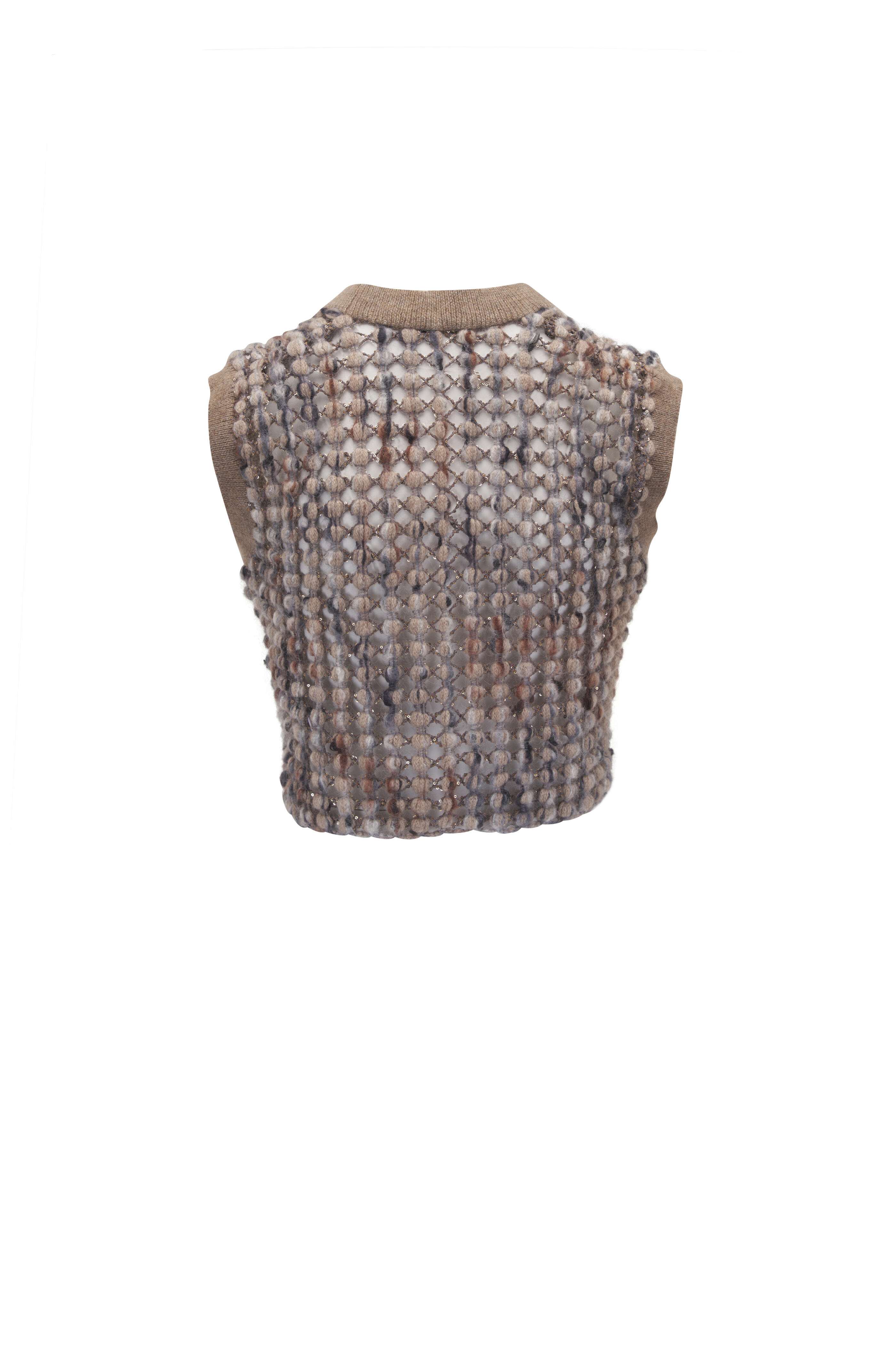 Brunello Cucinelli - Multicolor Beige Open Knit Palliete Vest