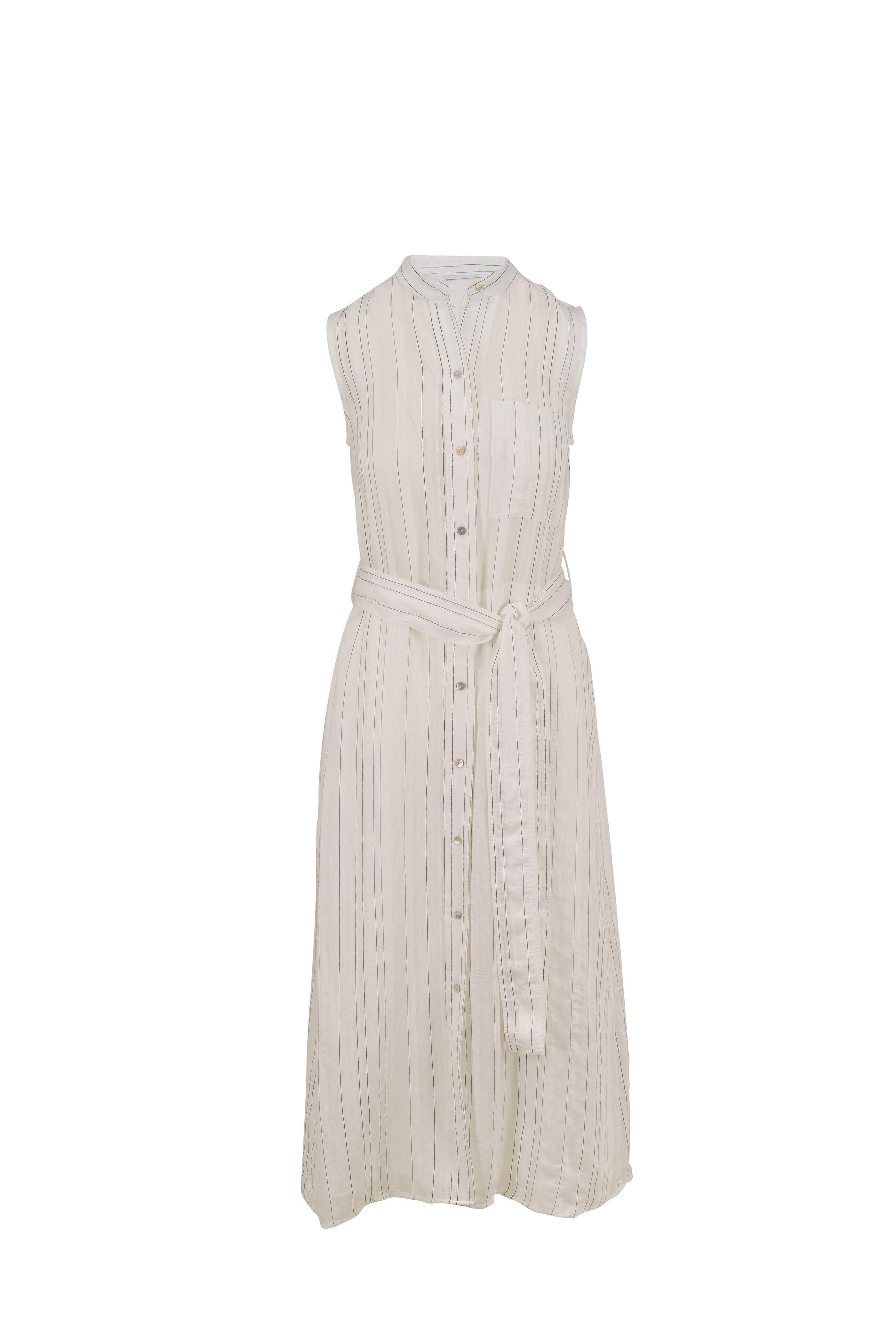 VINCE $345 NWT Stripe Drapey Sleeveless Shirt Midi Dress In Optic White Size shops M