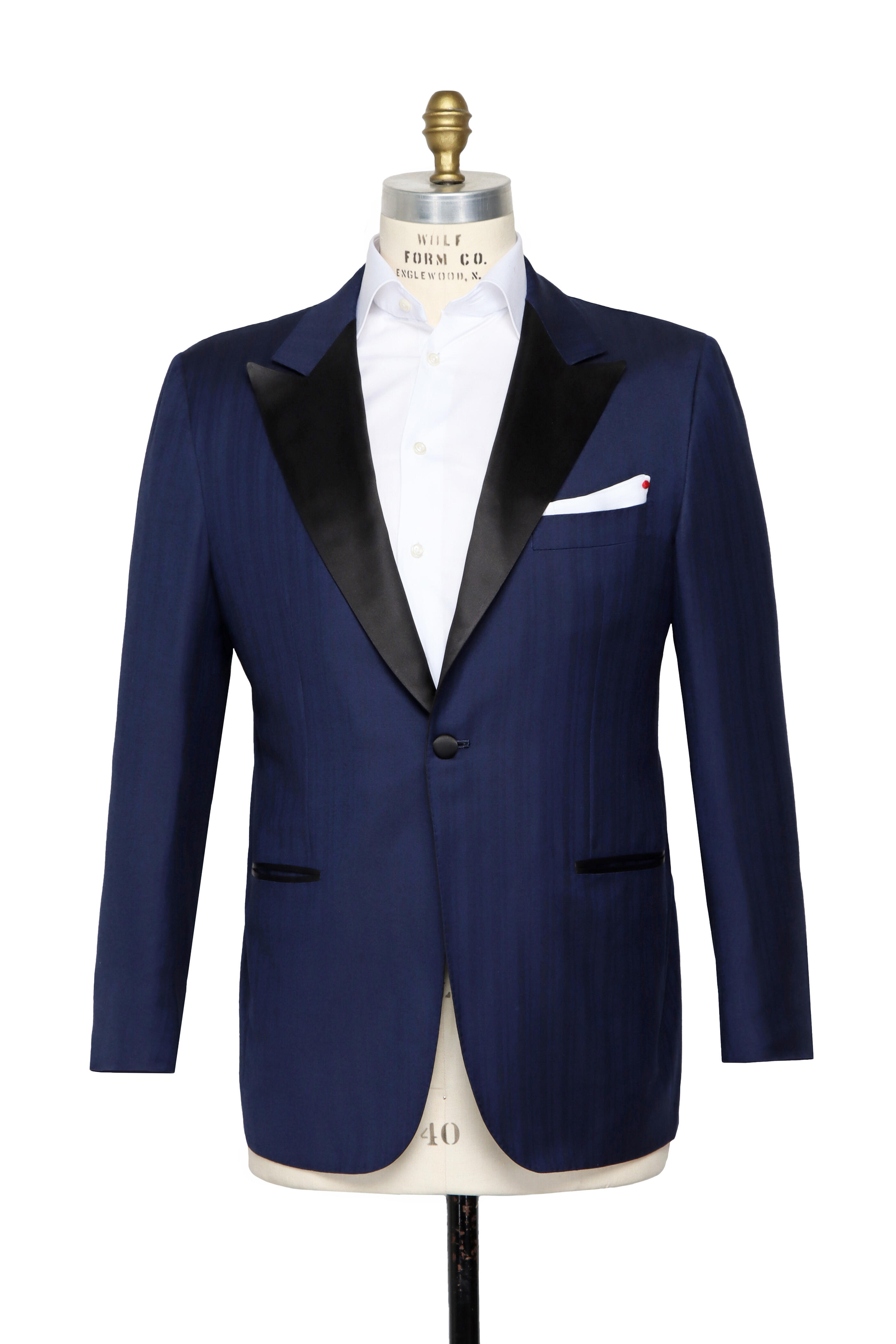 Kiton - Dark Blue Tonal Herringbone Dinner Jacket