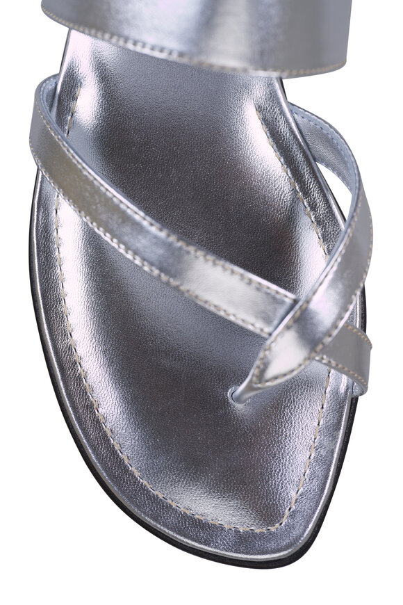 Manolo Blahnik Susa Silver Leather Flat Sandal - view 5