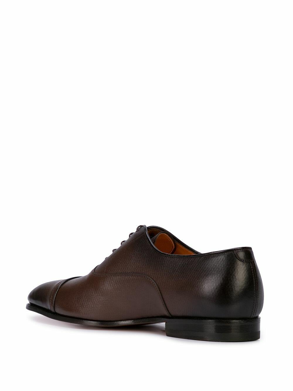 Santoni - Iafet Dark Brown Textured Leather Cap-Toe Oxford