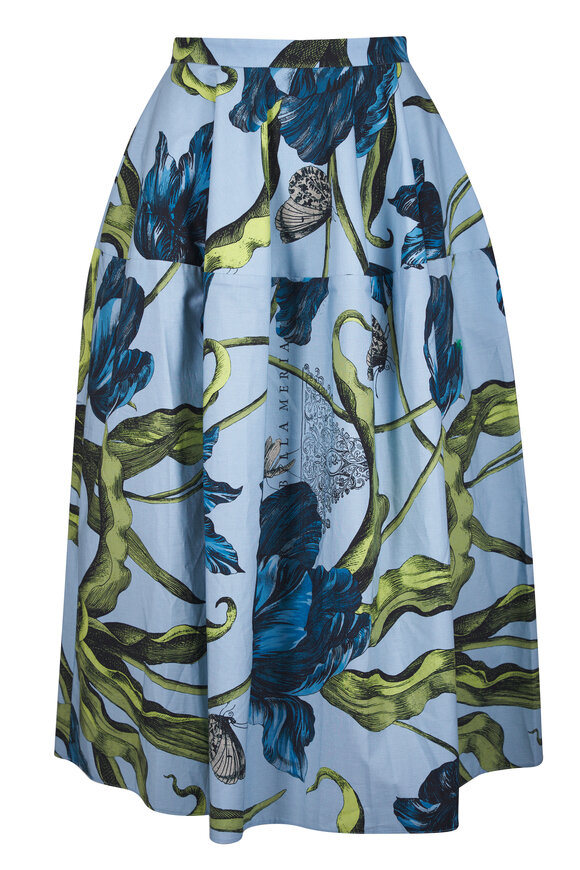 Erdem Powder Blue Etched Tulips Full Volume Midi Skirt