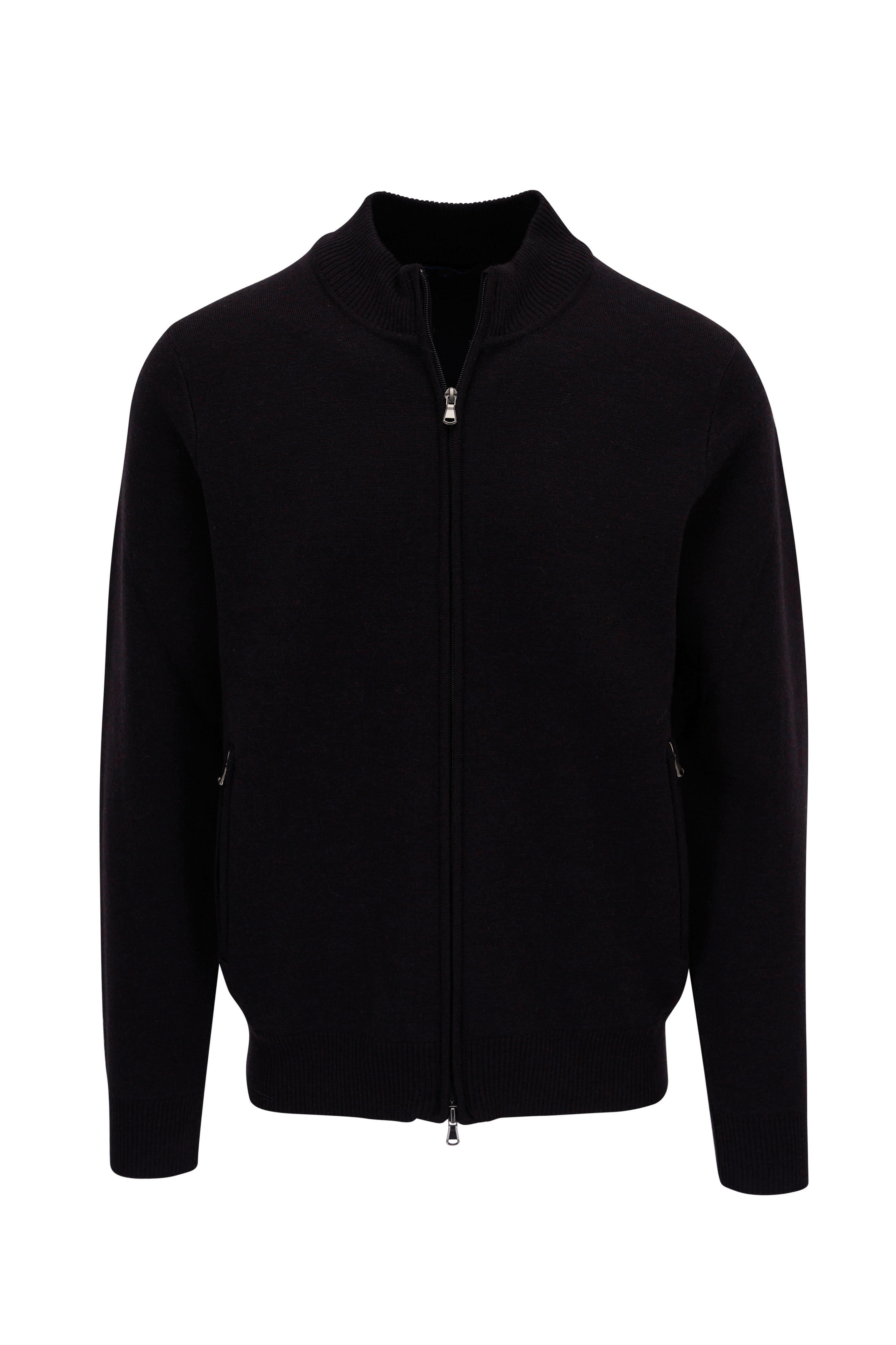 Patrick Assaraf - Black Currant Merino Wool Full Zip Sweater