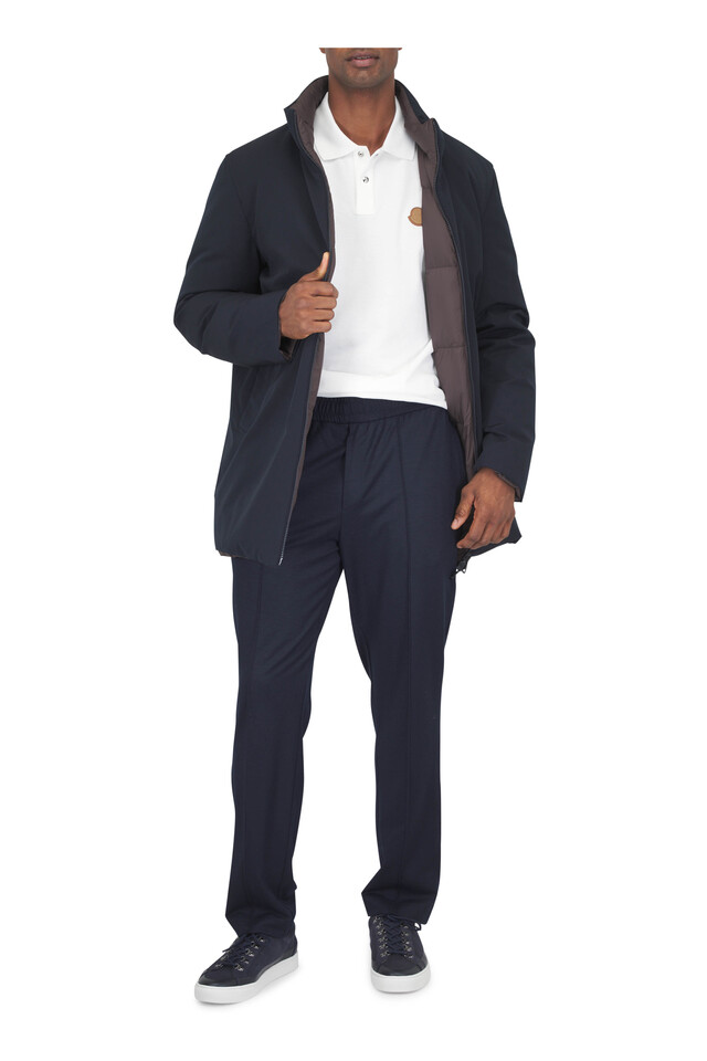 Designer outfit featuring Didessa Navy & Brown Reversible Short Parka, Navy Blue Flannel Pant and 1 other piece