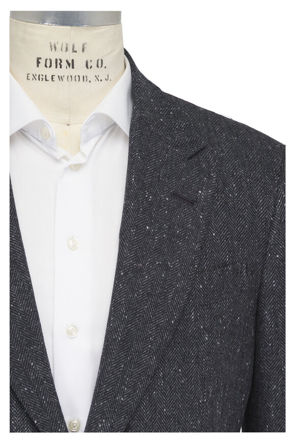 Zegna Black & Dark Gray Herringbone Sportcoat - view 1