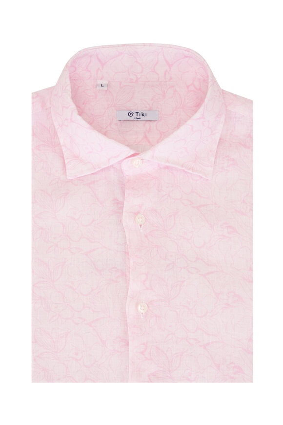 Tiki Pink Floral Linen Sport Shirt