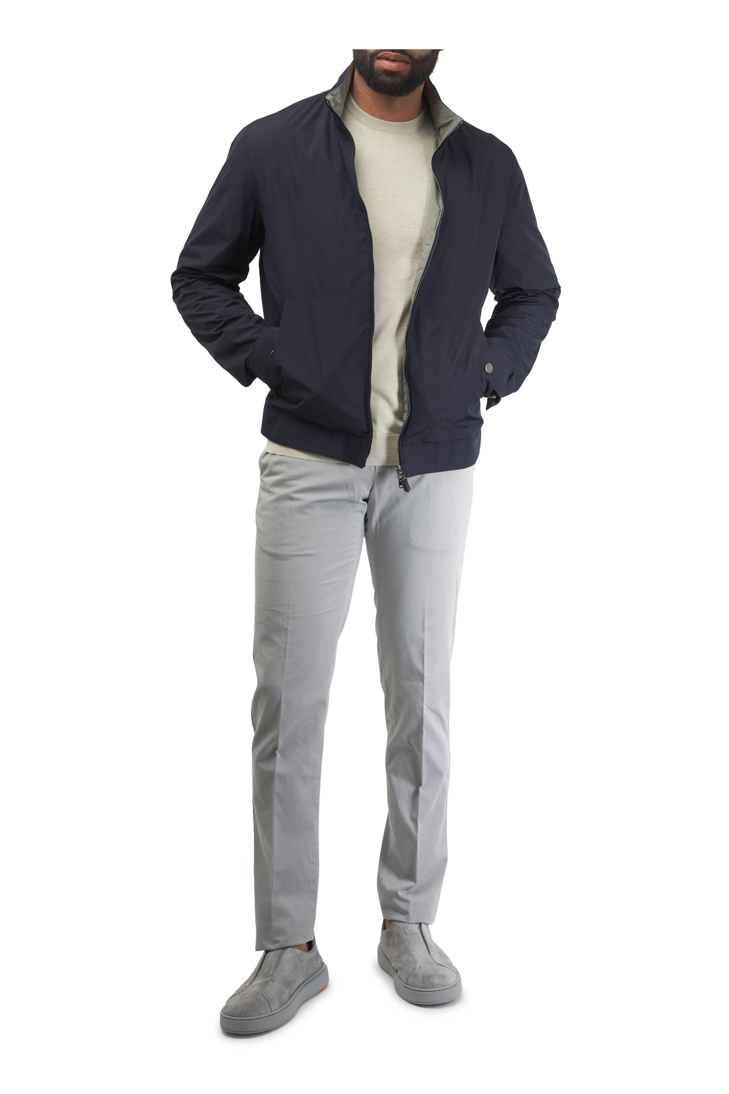PT Torino - Light Gray Cotton &Silk Flat Front Chino