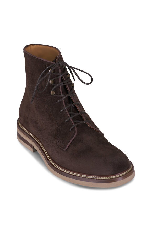 Brunello Cucinelli - Dark Brown Grained Leather Lace-Up Boot