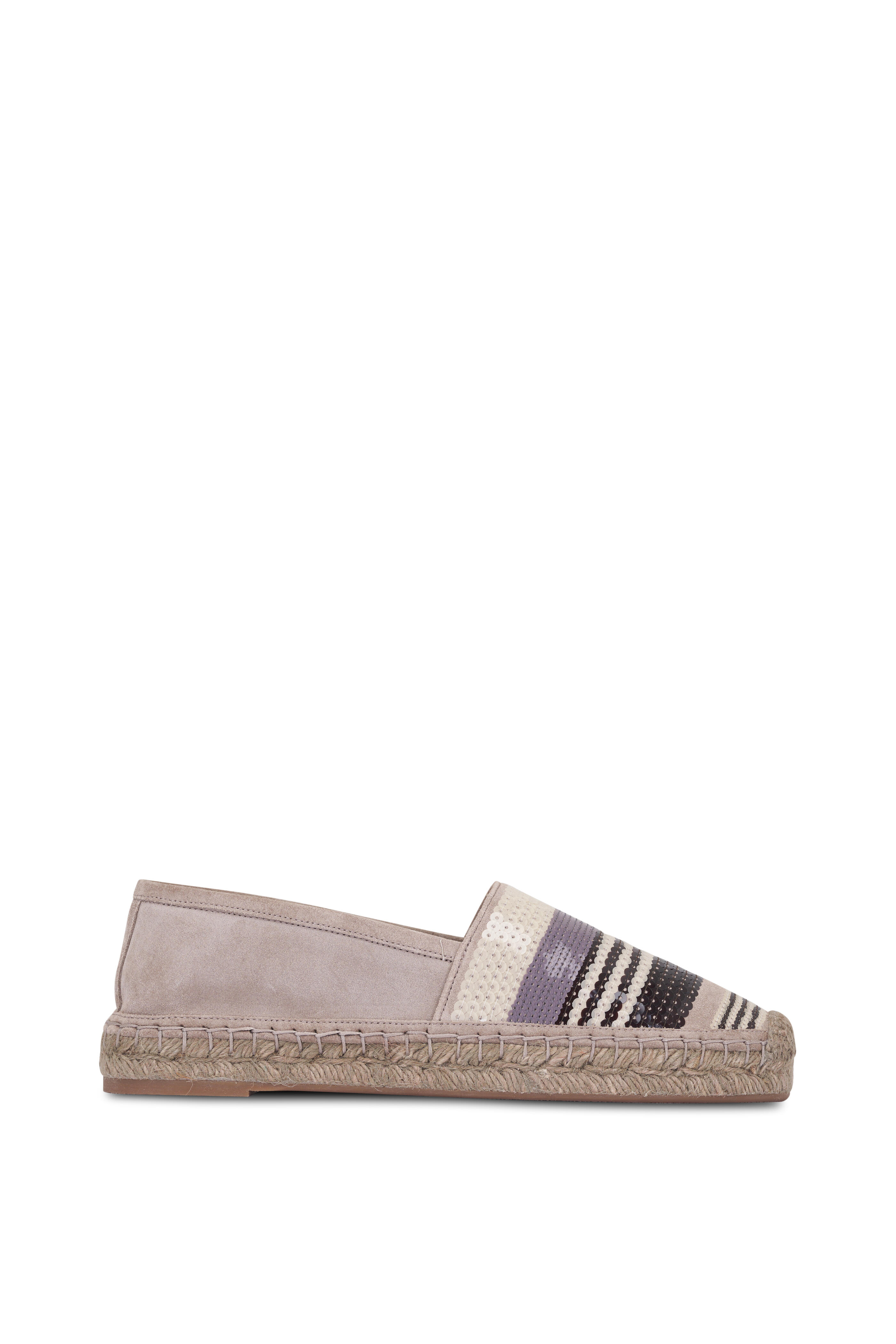 Brunello Cucinelli - Brown Suede & Sequin Stripe Espadrille