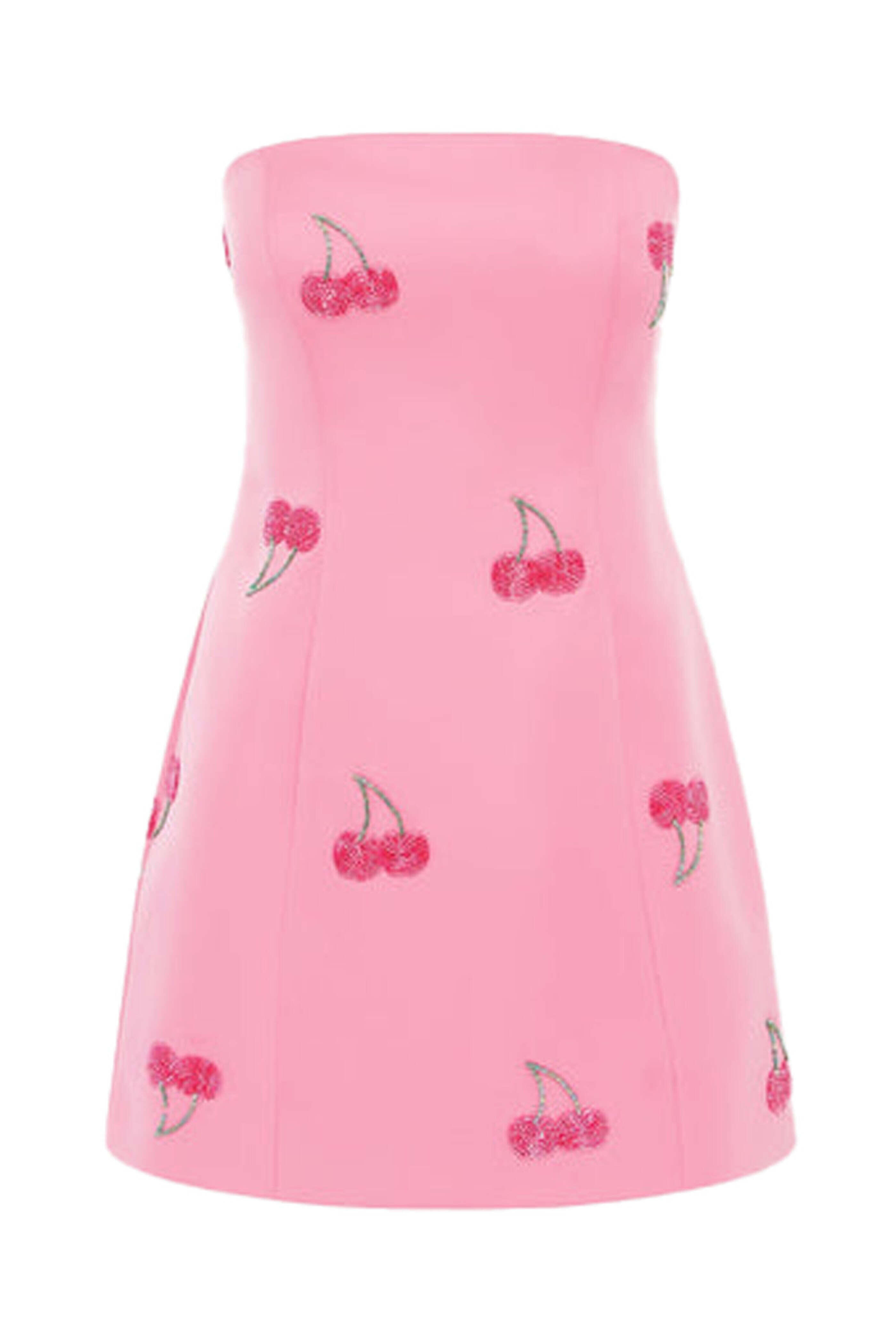 Leo Lin - Pink Cherry Beaded Roselle Bustier Mini Dress
