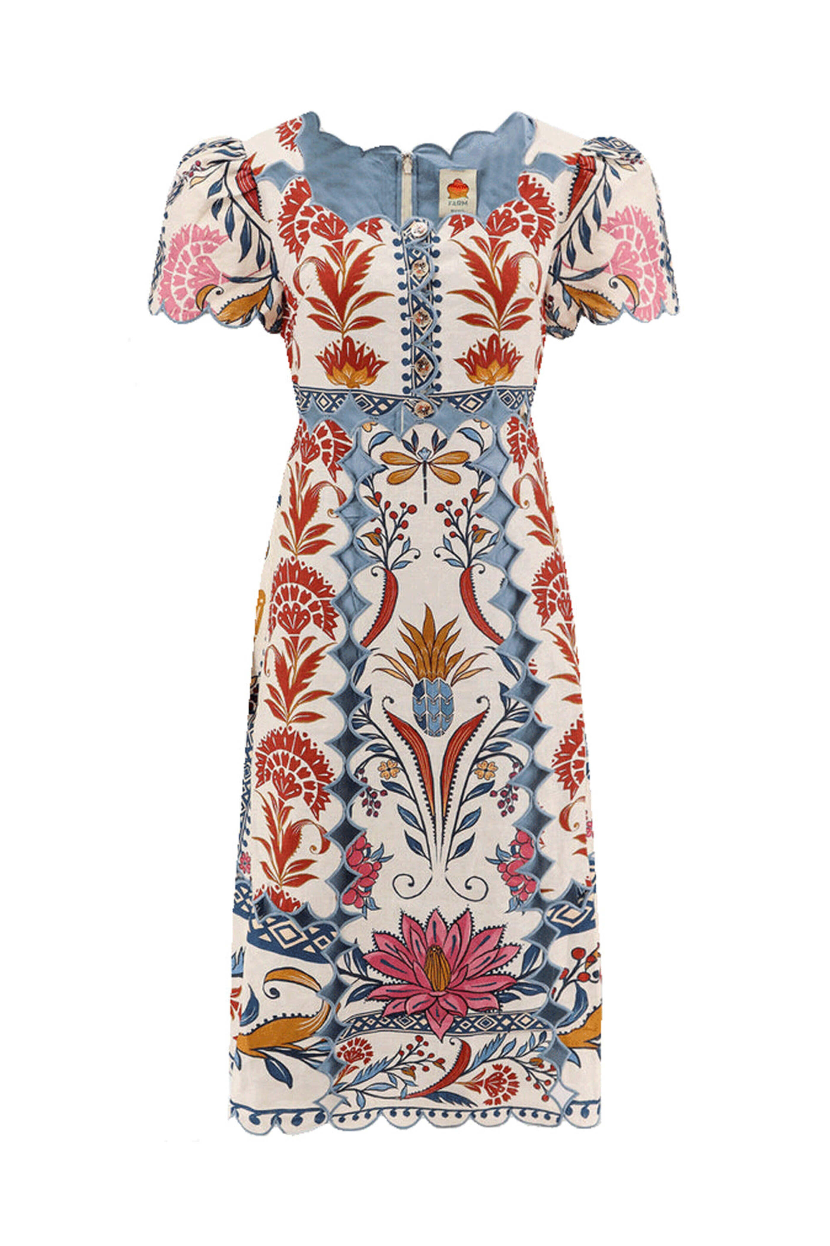 Farm Rio - Cream Romantic Lightness Short Sleeve Midi Dress