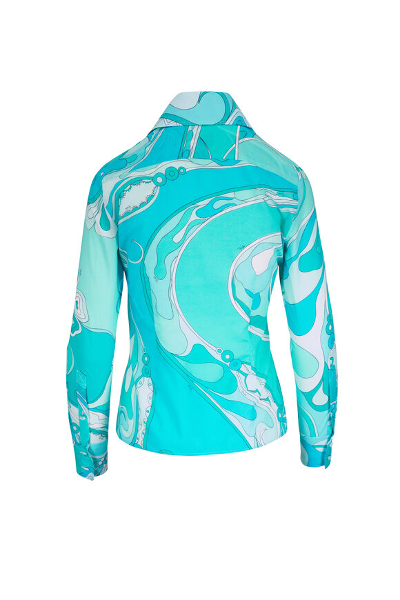 Pucci Turquoise Multicolor Print Cotton Muslin Blouse - view 3