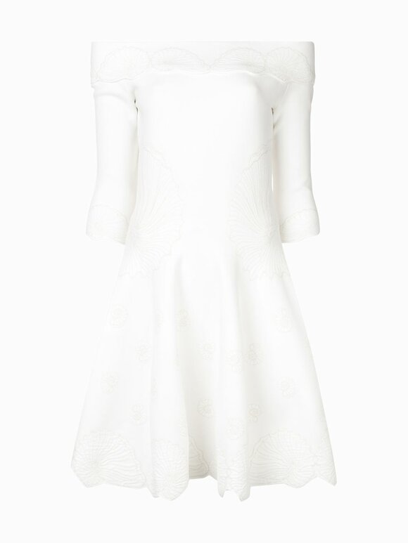 McQueen - Ivory Seashell Jacquard Off-The-Shoulder Dress