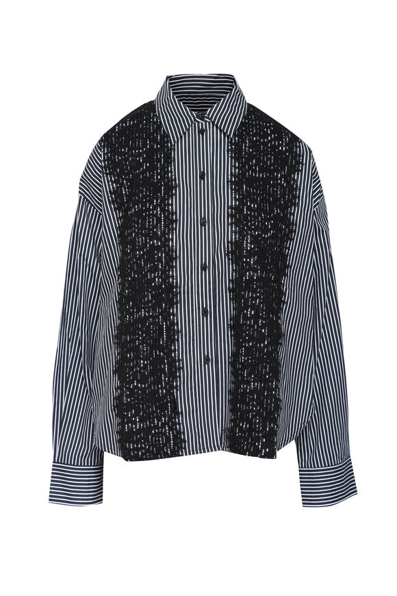 Essentiel Antwerp Isan Black & White Lace Button Up Shirt