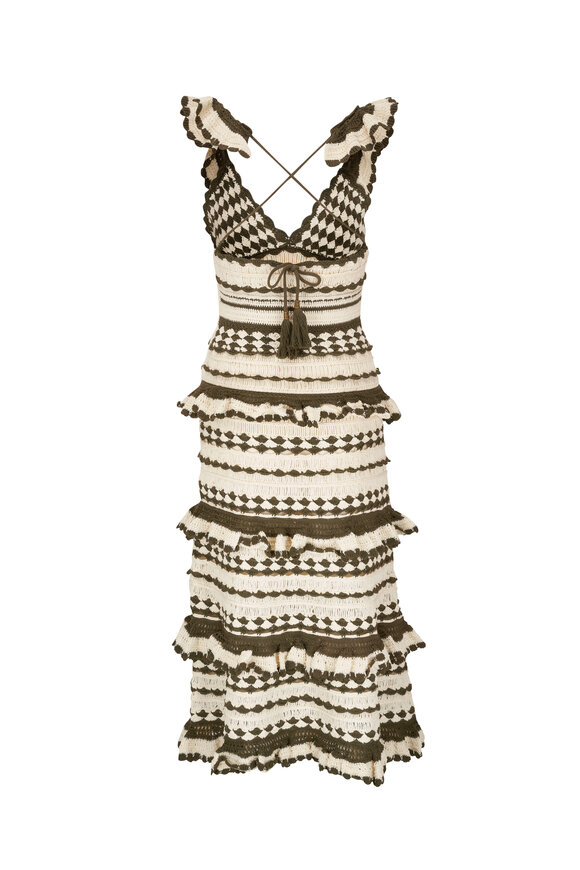 Zimmermann - Devi Khaki Cream Crochet Frill Dress