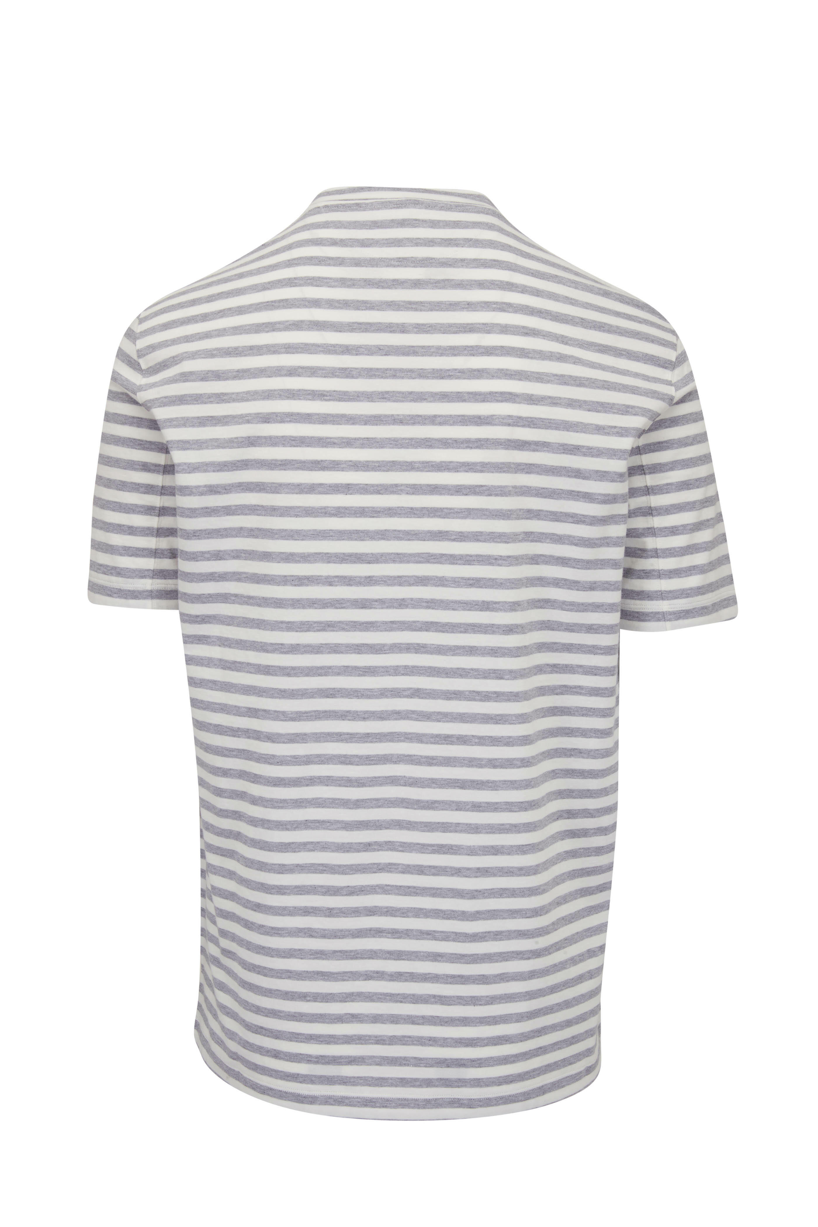 Brunello Cucinelli - Gray & White Stripe Crewneck T-Shirt