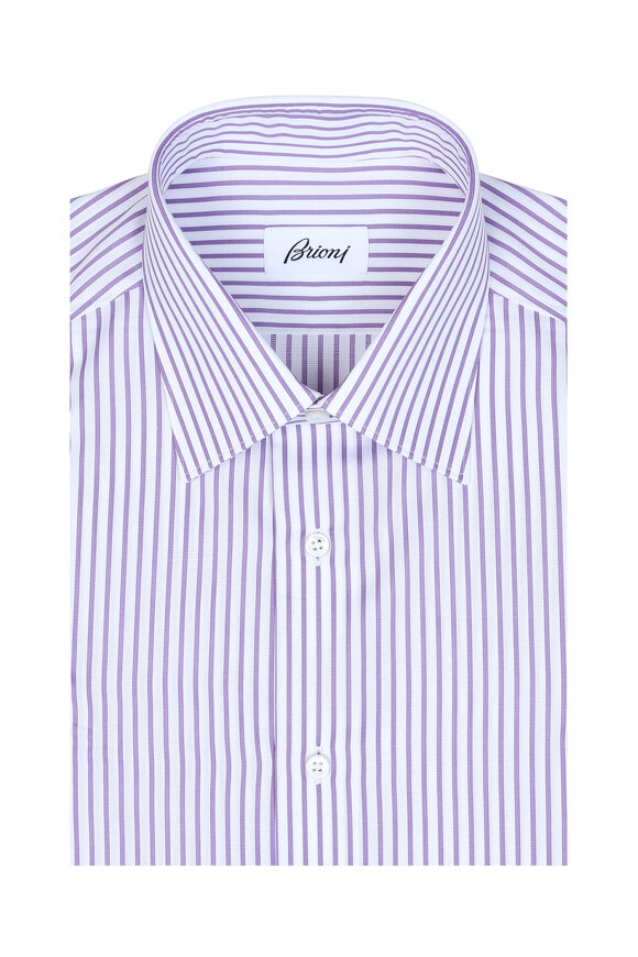 Brioni - Purple & White Striped Dress Shirt 