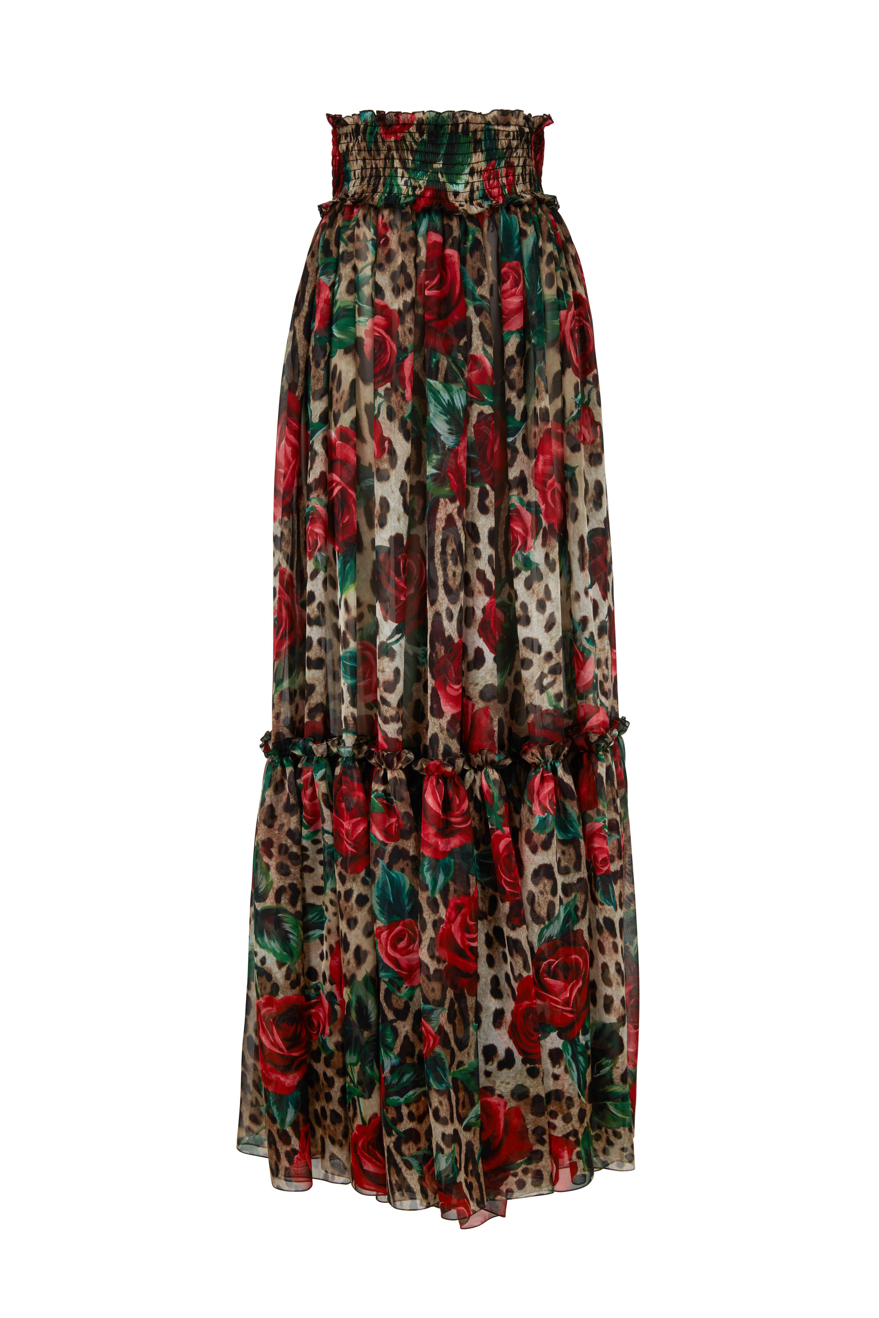 Dolce & Gabbana - Leopard & Rose Printed Silk Skirt Pant