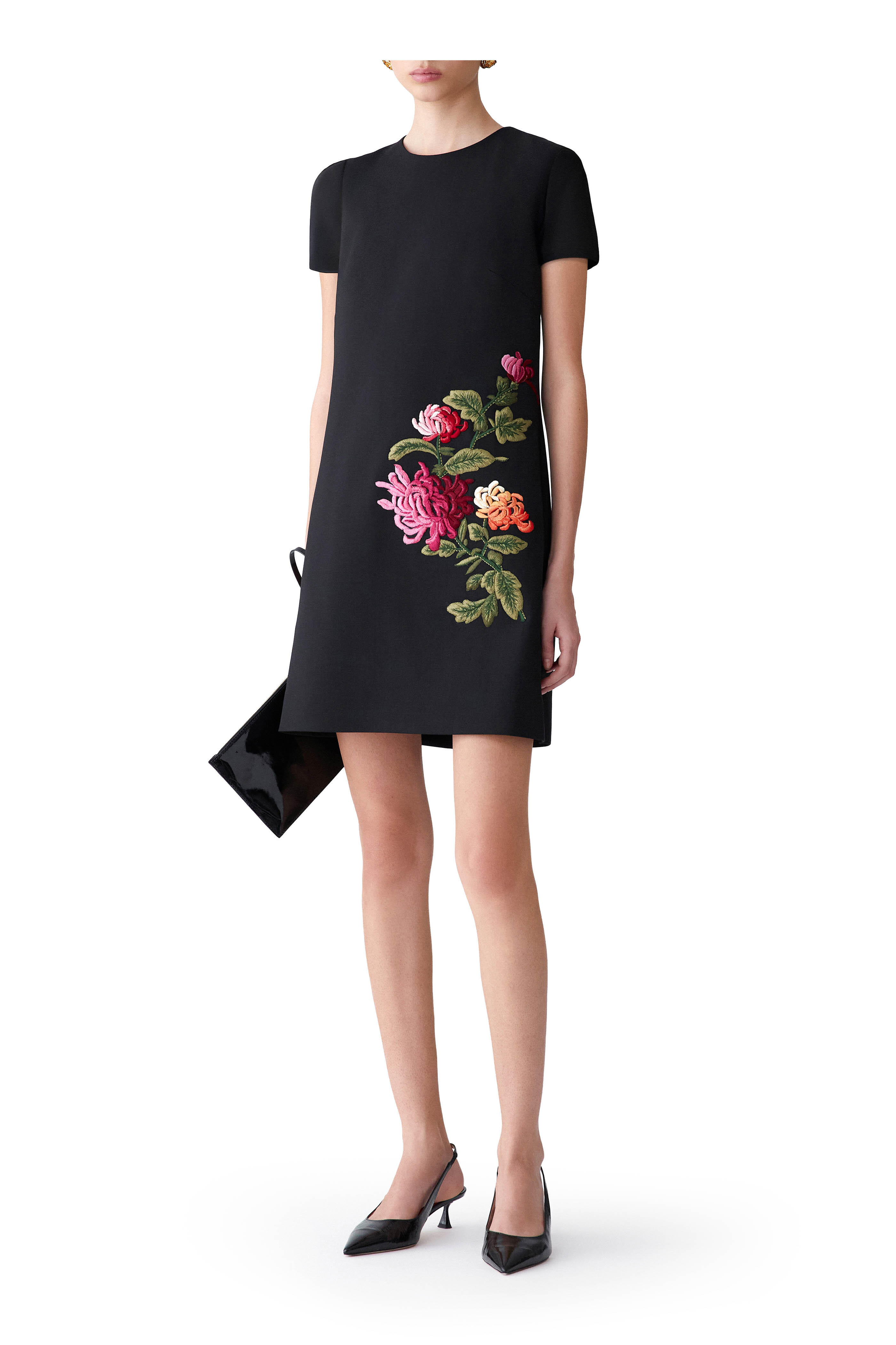 Carolina Herrera - Black Chrysanthemum Embroidered Shift Dress